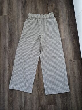 Neutral Striped Wide-Leg Pants